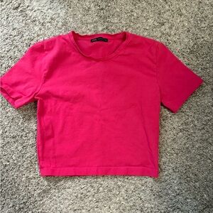Zara Pink Crop Fitted Short Sleeve T-Shirt